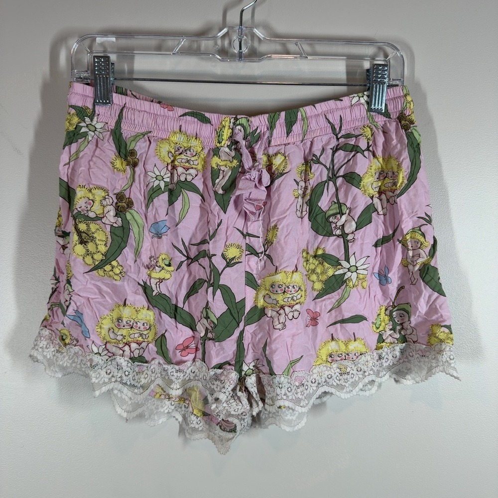 Peter Alexander Gumnut Babies Pajama Shorts Women Size L Floral Lace Lightweight